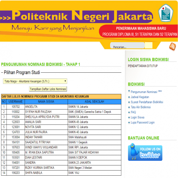 PENGUMUMAN NOMINASI BIDIKMISI - TAHAP 1